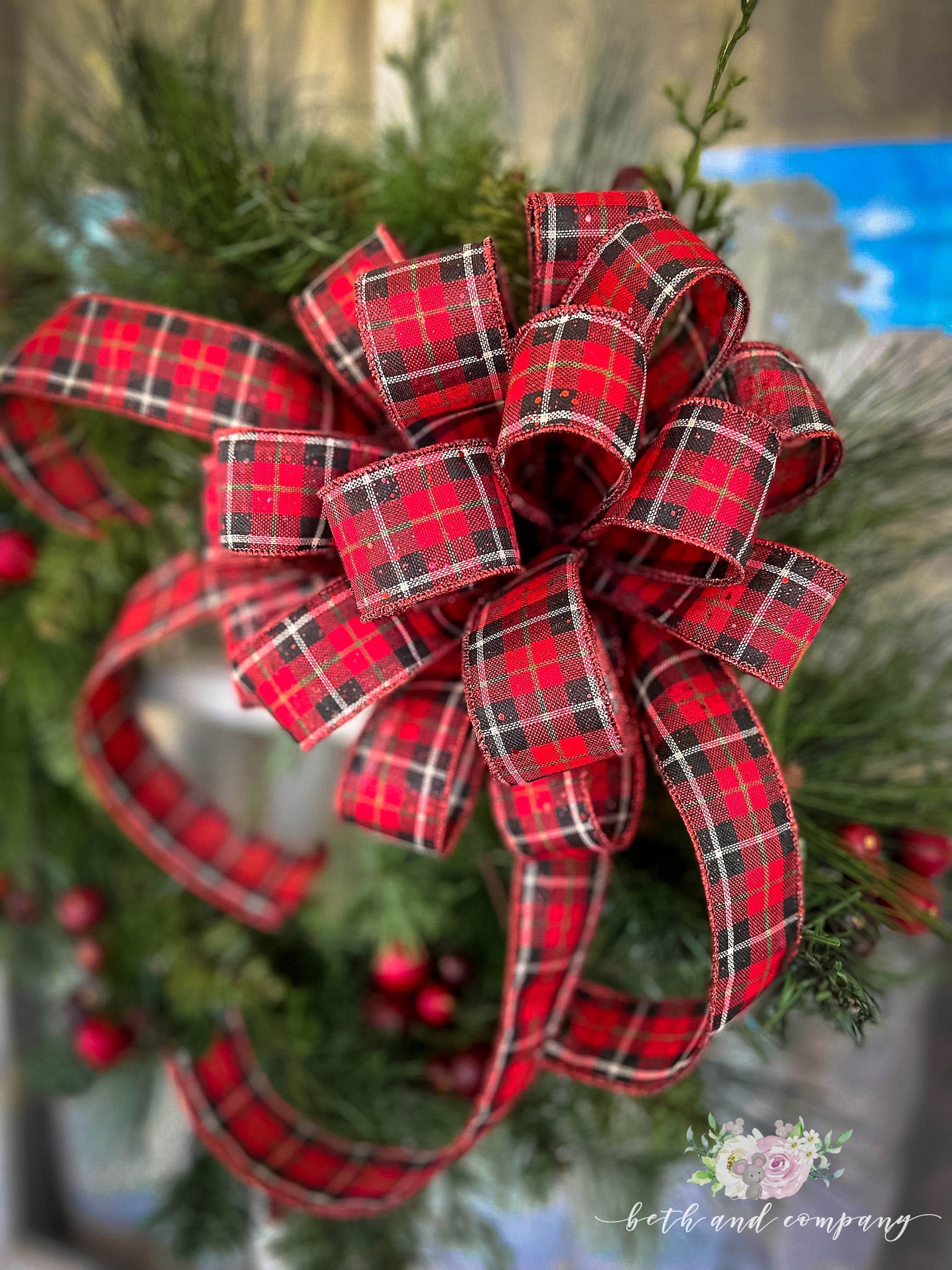 クリスマス リボン サンタ テーマ 赤 黒 白 チェック柄 ワイヤー