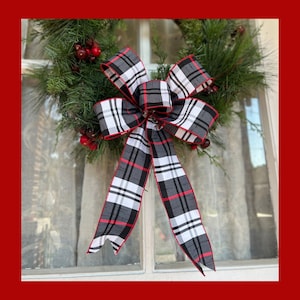 Christmas Bow Red Black & White Santa Bow Farmhouse Décor Matching Lantern Bow
