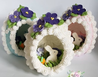 Ovos de açúcar religiosos, pequenos, verticais, panorâmicos, com cena interna, feitos à mão, personalizados, para presente de Páscoa, sob encomenda.