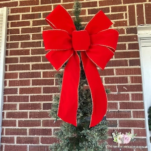 Classic Oversized Red Velvet Tree Topper Bow - Perfect for Slim Trees Outside Christmas Bows