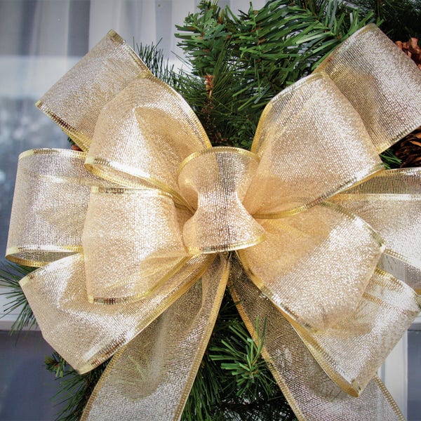 Gold Christmas wreath bow for front door, FREE SHIPPING
