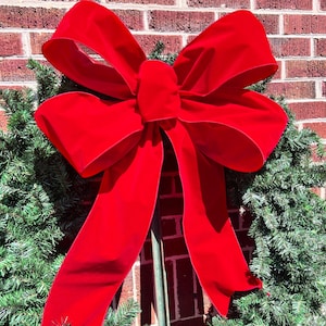 Large Christmas Bow Red Velvet Heavy Duty Gauge Wired Outdoor Bow for 5ft/6ft Wreath Red Christmas Bow with Poly Liner Weatherproof