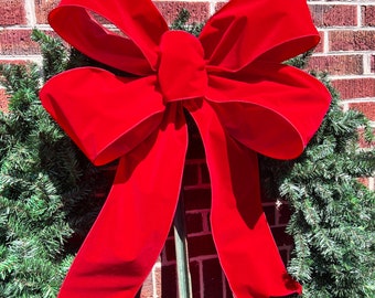 Giant Christmas Bow 23 Inch Red Velvet Heavy Duty Outdoor Bow for 5’ or Larger Wreaths