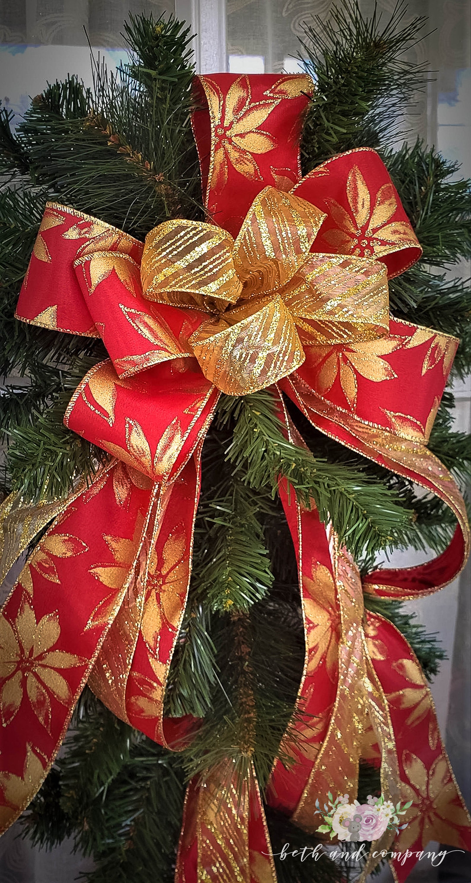 Gold Poinsettia and Red Swag Bow Elegant Christmas Swag Bow Etsy