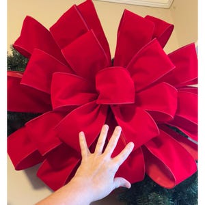Big Outdoor Red Christmas Bow 30 Inch Red Velvet Heavy Duty Gauged Wired Bow for 5ft - 6ft Wreath 4in Width Poly Lined Ribbon Weatherproof