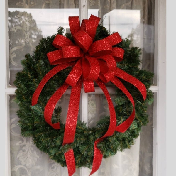 Christmas Bow, Large Elegant Christmas wreath bow, Wreath Bow, Glitter Swirls wreath bow, Christmas bows for wreaths, Christmas Tree Bow