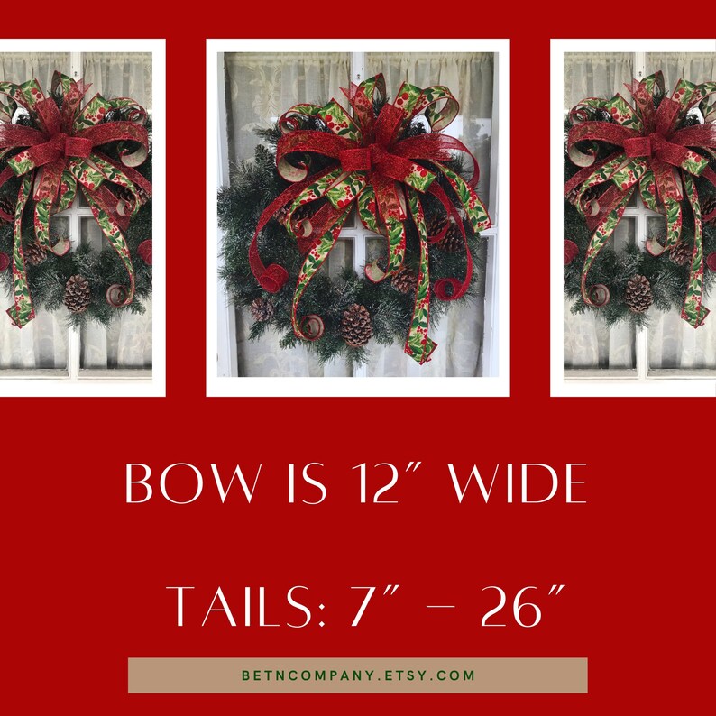 Red Berries and Greenery Christmas Bow, Farmhouse Berry Wreath Bow - Etsy