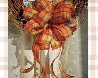 Metallic Fall Plaid Wreath Bow Fall Decorations for Front Door Thanksgiving Decor