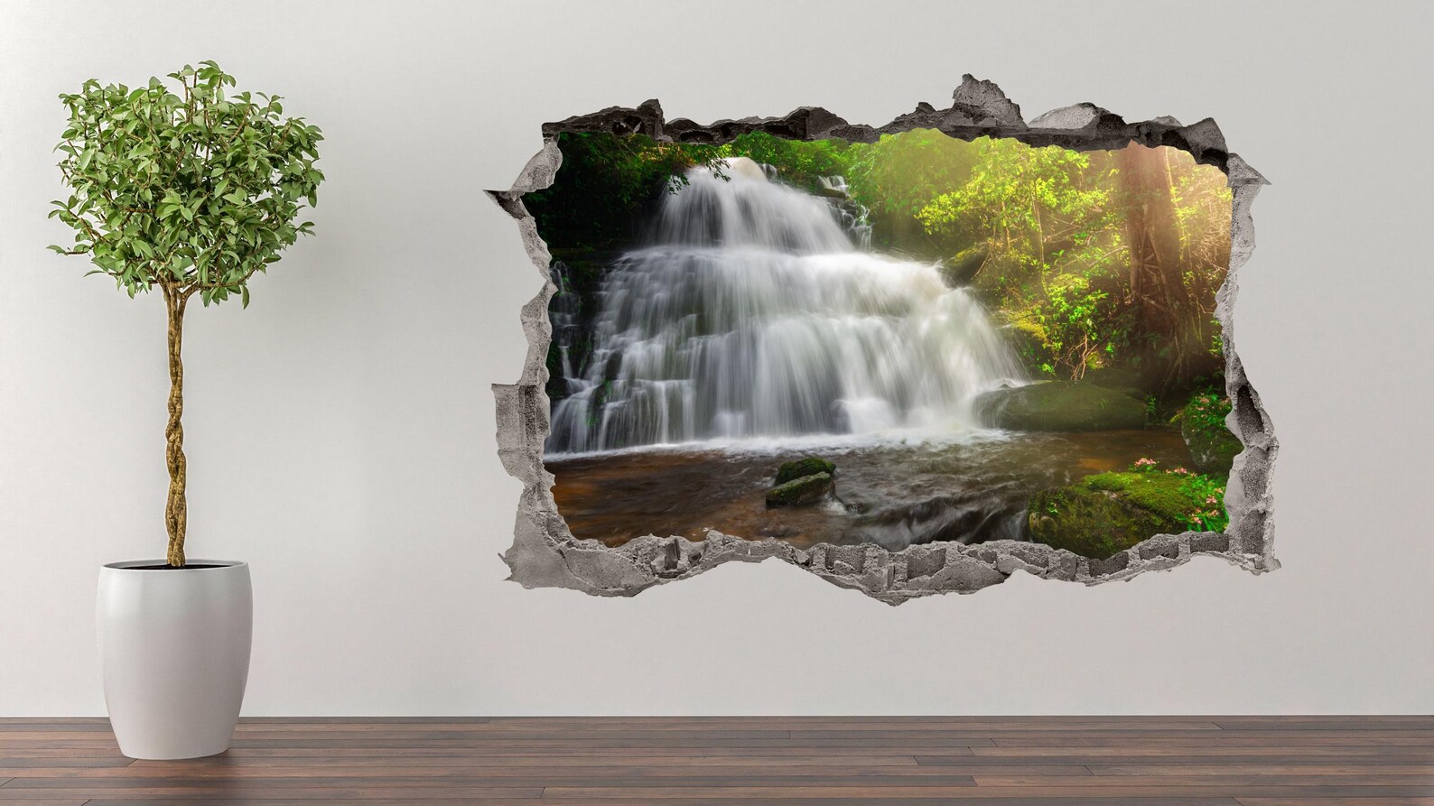 3D Waterfall Window View Wall Decal | Peel and Stick Forest Mural ...