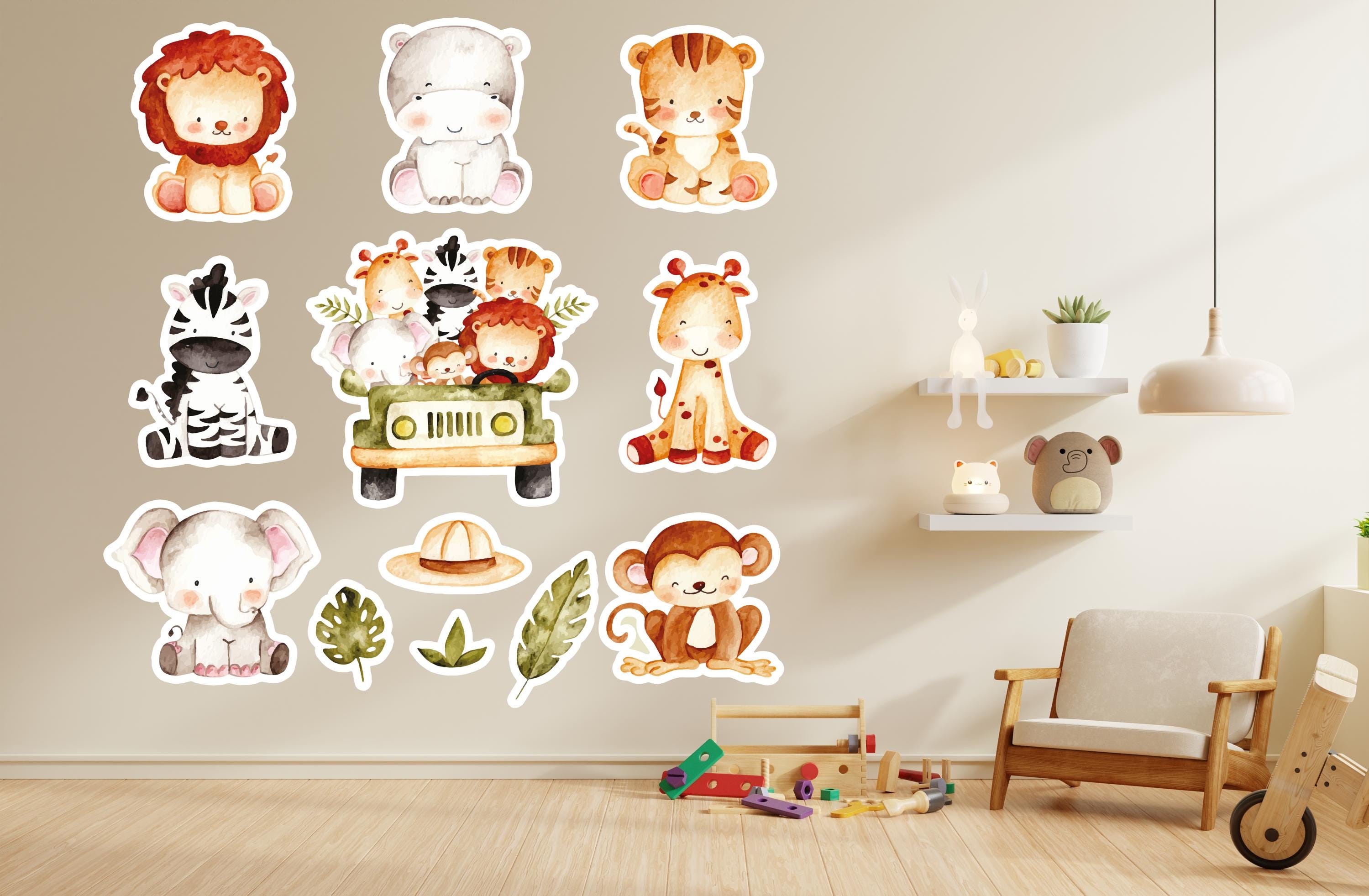 Watercolor Safari Animals Wall Decal Set | Peel and Stick Jungle ...