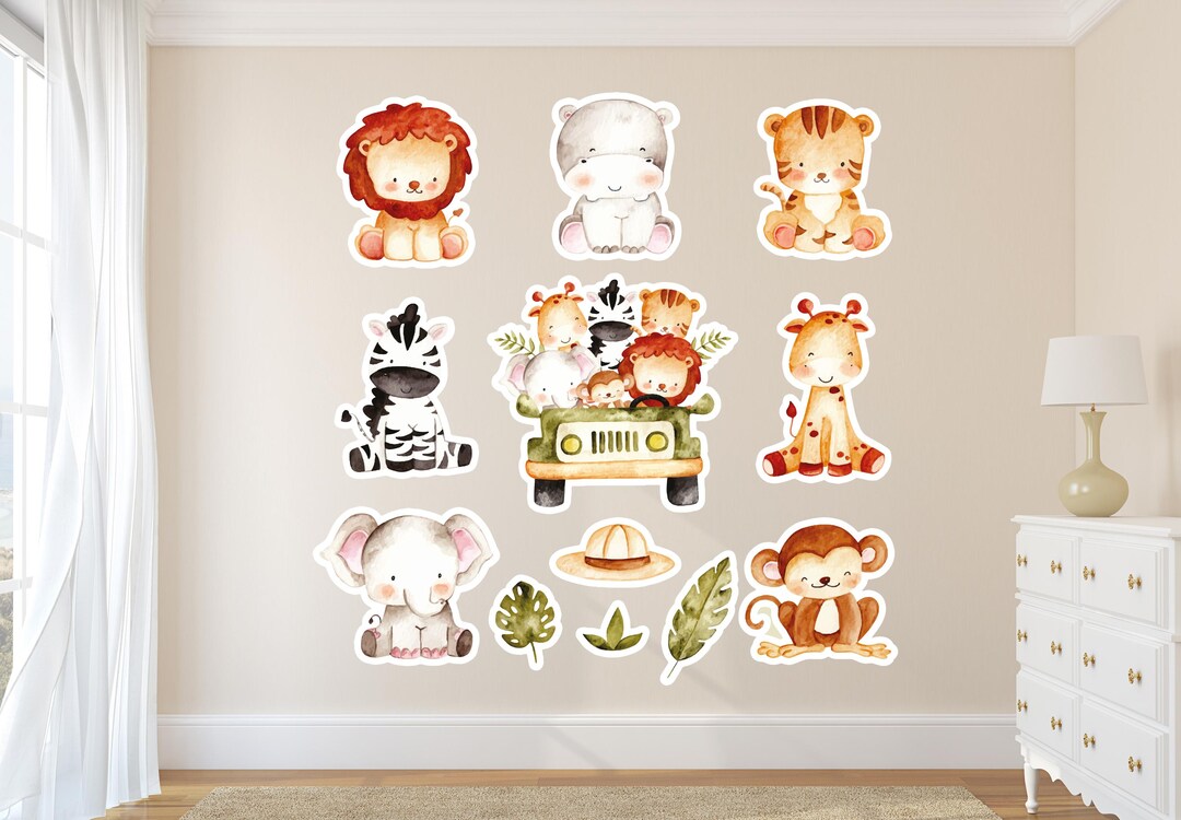 Watercolor Safari Animals Wall Decal Set | Peel and Stick Jungle ...