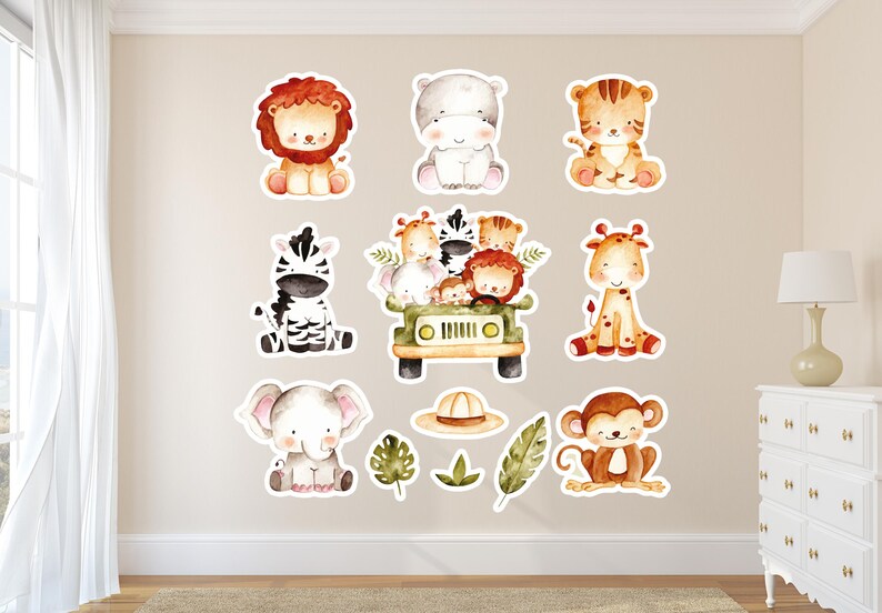 Watercolor Safari Animals Wall Decal Set | Peel and Stick Jungle ...