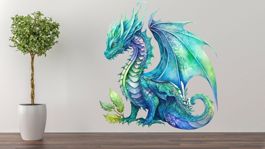 Watercolor Dragon Nursery Wall Decal, Fantasy Vinyl Sticker for Kids ...
