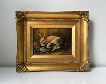 Vintage Original Robert Grace Rabbit Ornate Gold Framed Painting