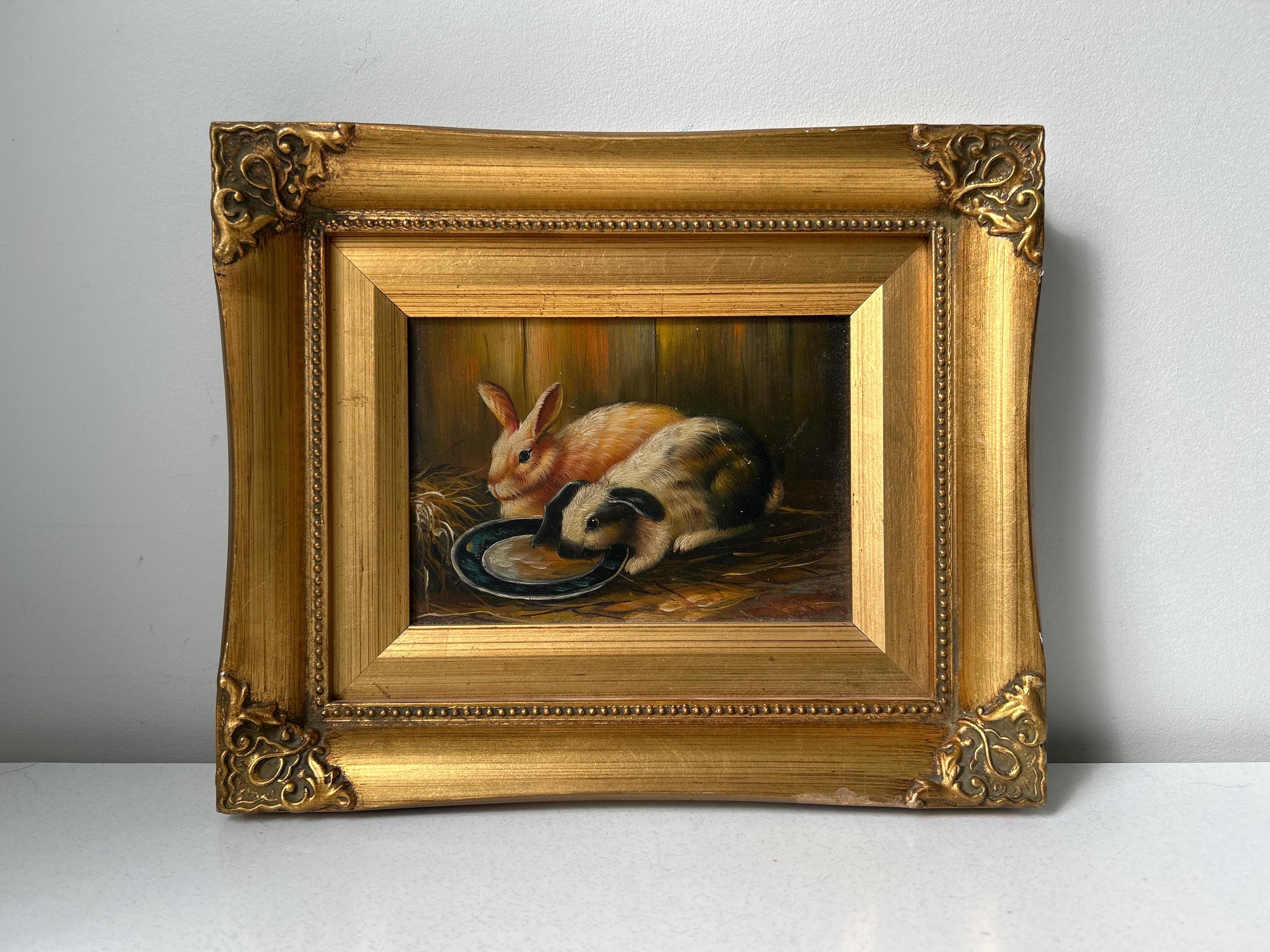 Grace With Rabbit Vintage Original Robert Grace Rabbit Ornate Gold Framed Painting - Etsy