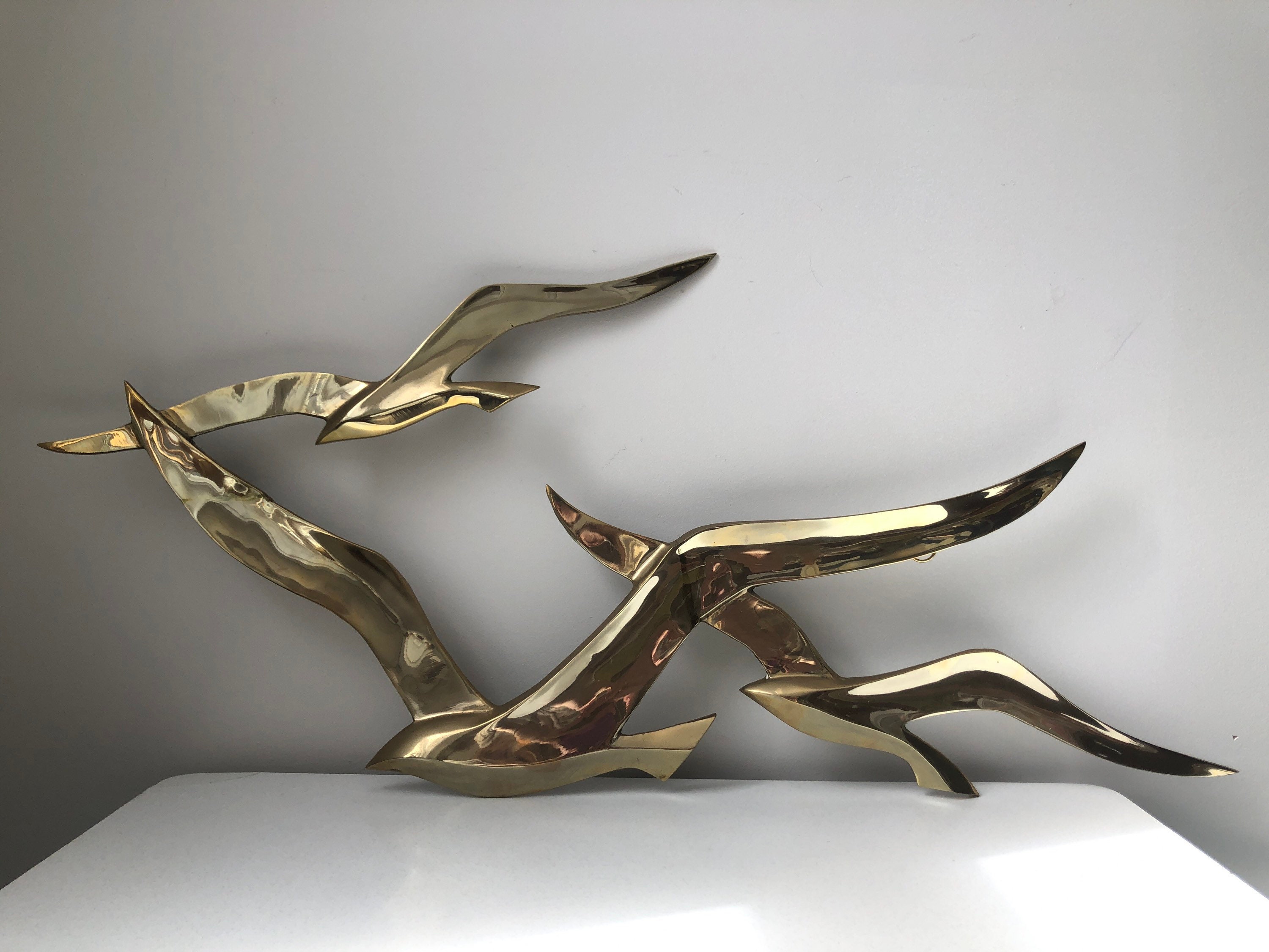 Vintage Set of 3 Seagull Brass Wall Decor 