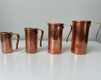 Set of 4 Vintage Copper and Brass Tall Nesting Measuring Cups