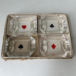 Ensemble de 4 cendriers pour tailleur de cartes en verre avec boîte vintage