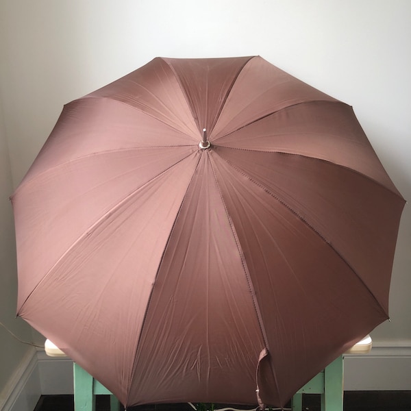 Vintage Brown Umbrella with Brown Plastic Handle