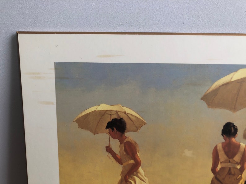 Vintage Wood Mounted Jack Vettriano Mad Dogs Print / Portland Gallery / Beach Scene Ladies and Man with Parasols image 5