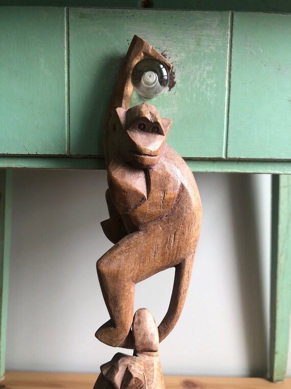de 3 monos colgantes madera vintage tallados a mano / - Etsy México