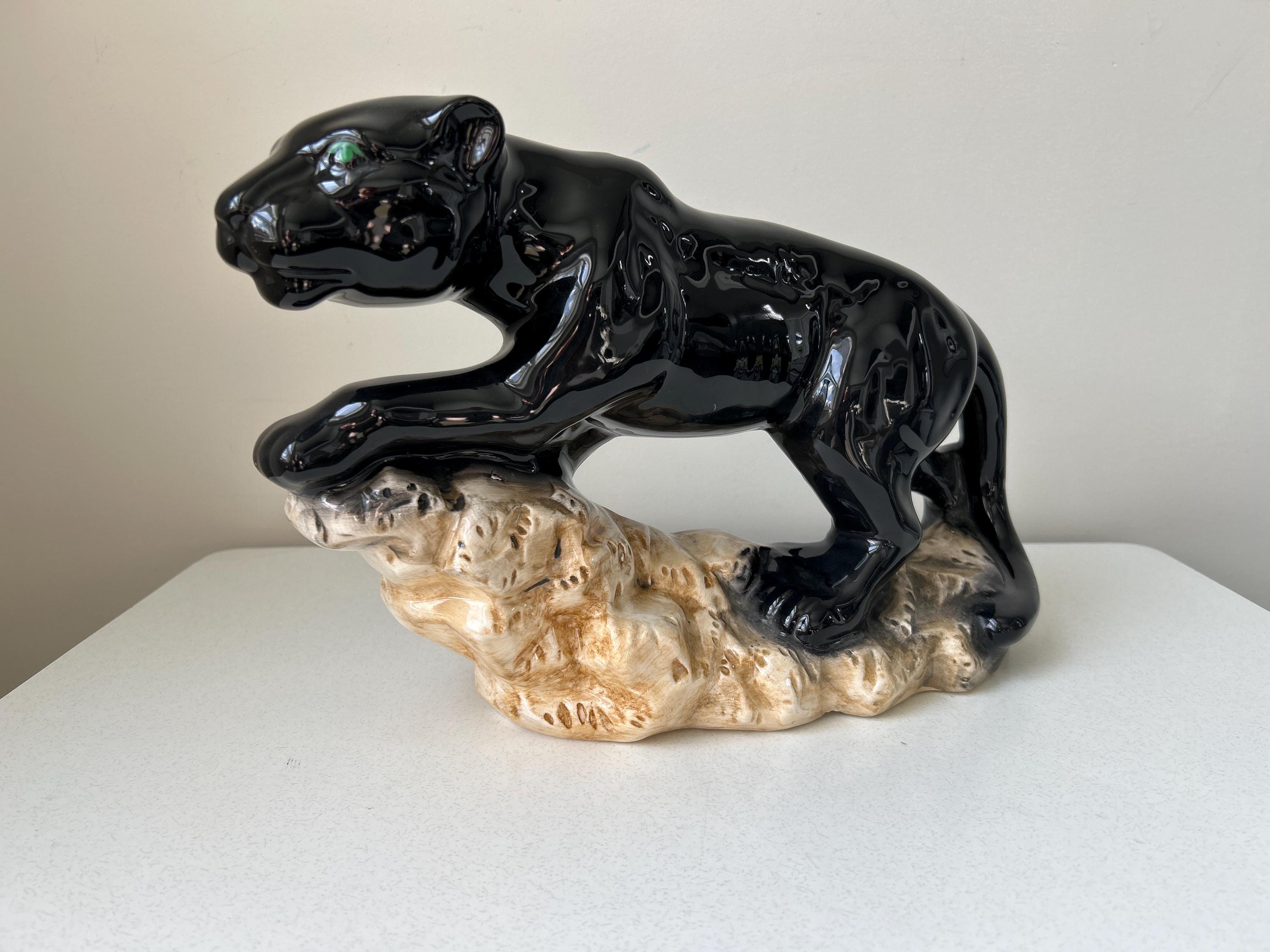 Vintage Mid Century Ceramic Black Panther on Rocks Statue - Etsy