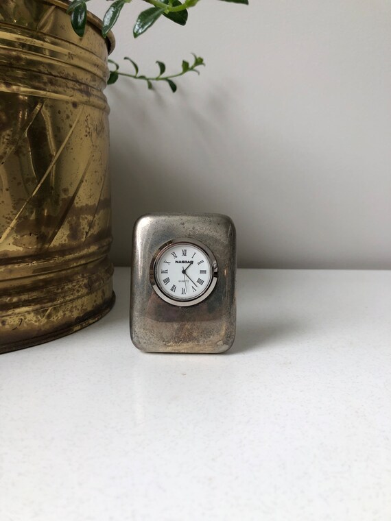 Vintage Quartz Nasdaq Travel Clock Heavy Rounded Metal Bedside Etsy