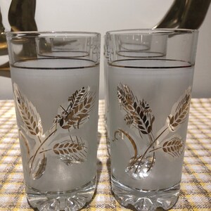 Vintage Covetro Italian Frosted Glasses set of 3 1950s chic water glasses or tumblers with Golden Wheat Stalks
