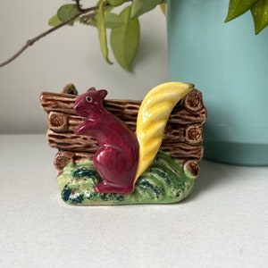 Vintage Ceramic Squirrel and Log Wall Planter