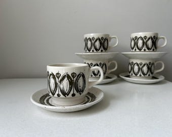 Set of 2 or Set of 3 Bilton’s Olive Green and Cream Cups and Saucers