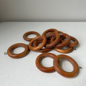 Set of 12 Vintage Warm Wood Curtain Rings