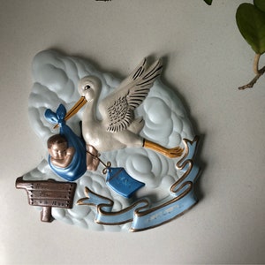 Vintage Holland Mold Ceramic Baby Announcement Wall Decor