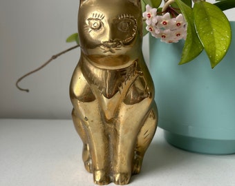 Vintage Midcentury Brass Sitting Cat Statue