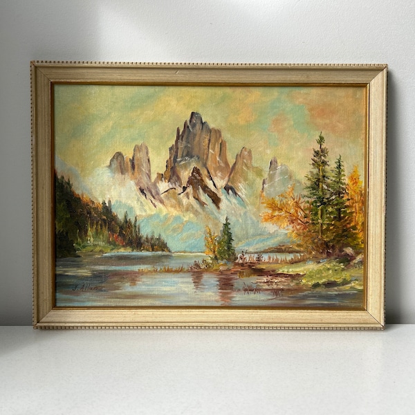 Vintage Original Painting Timberline Lake