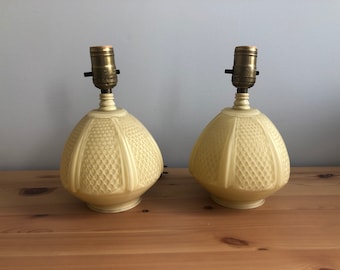 Set of 2 Vintage Boudoir Lamps / Frosted Glass Base Reverse Painted