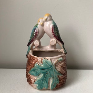 Vintage Ceramic Lovebirds Planter/Dresser Caddy