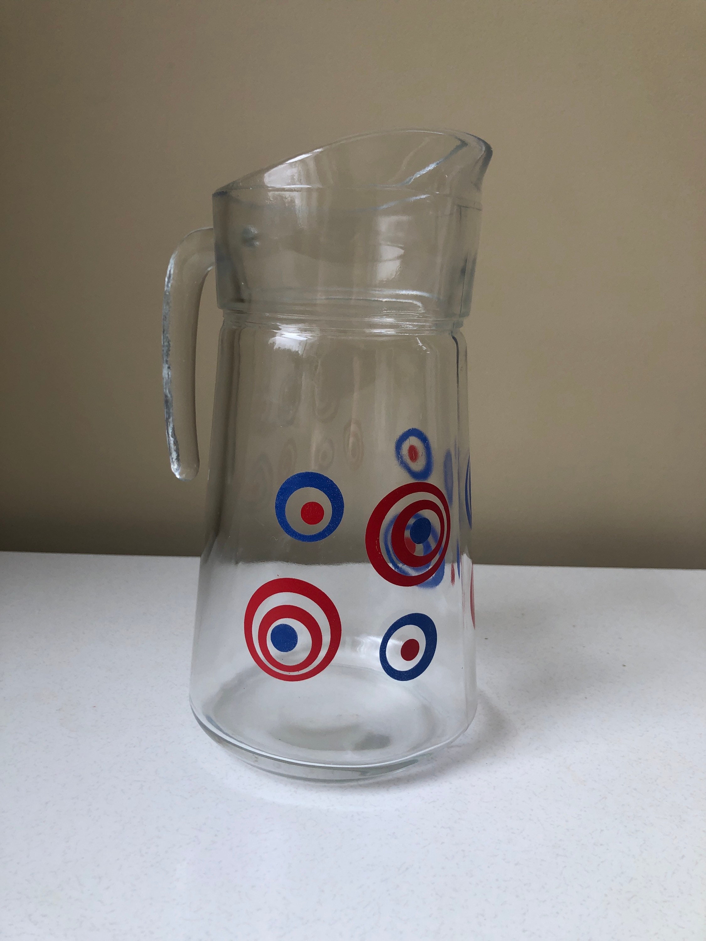 Funky Vintage Juice Jug with Retro Blue and Red Circles and Etsy