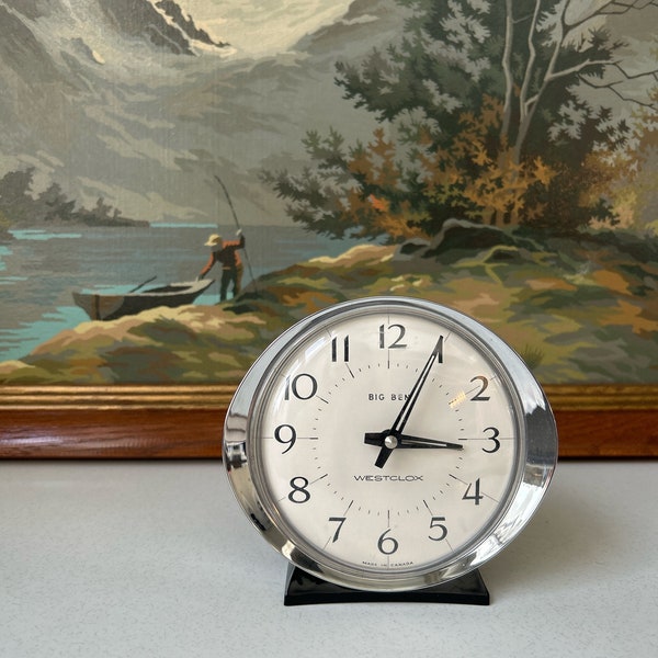 Vintage Westclox Big Ben Chrome and Black Wind Up Bedside Alarm Clock