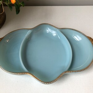 Vintage FireKing Delphite Blue and Gold Glass 3 Compartment Candy/Condiment Dish