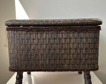 Vintage Redmon Dark Wicker Stool Style Sewing Box