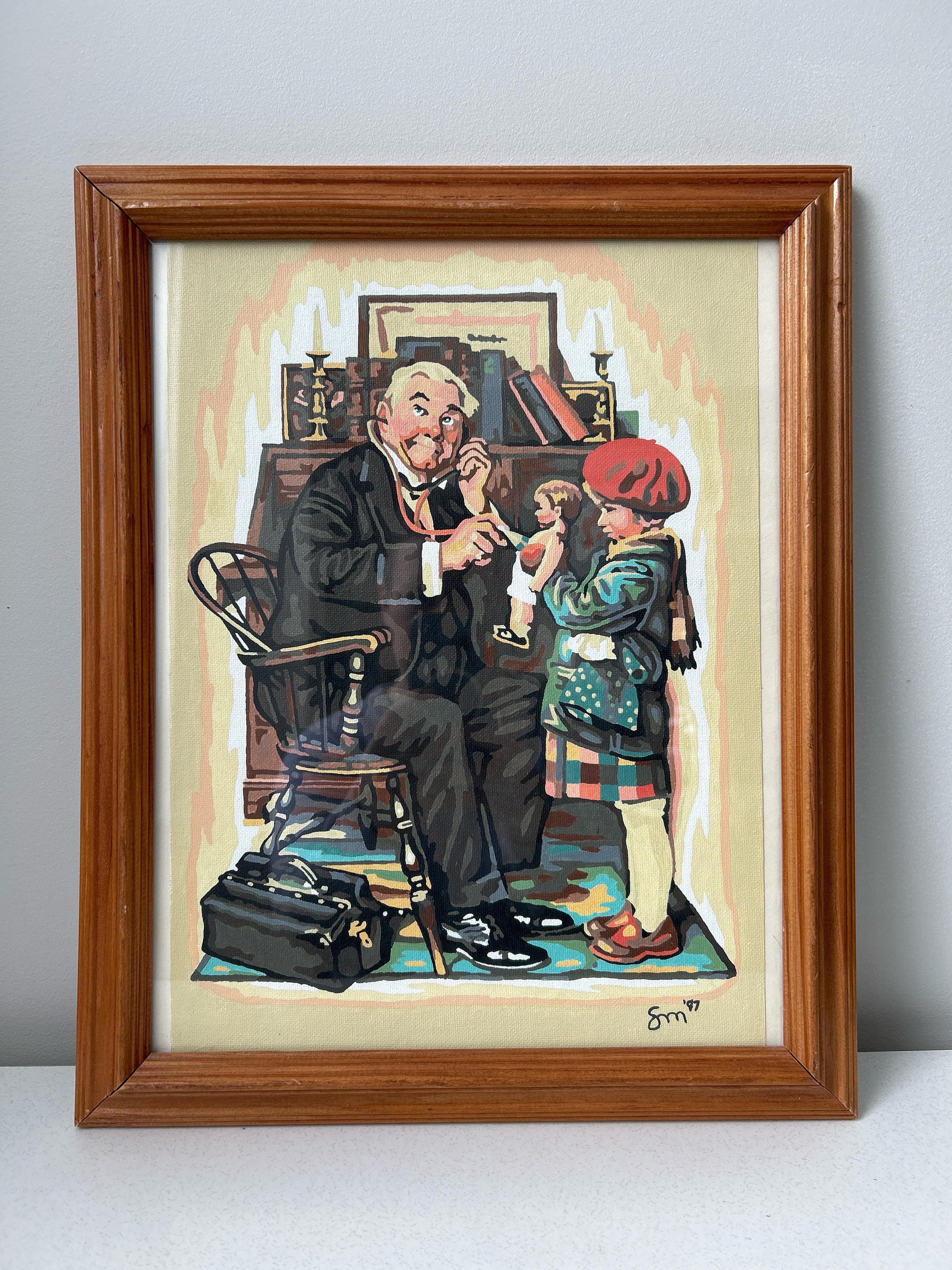 Vintage Norman Rockwell Paint by Number Completed and Framed