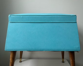 Vintage Turquoise Vinyl Stool Style Sewing Box