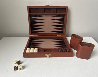 Vintage Magnetic Backgammon Game Faux Leather Case