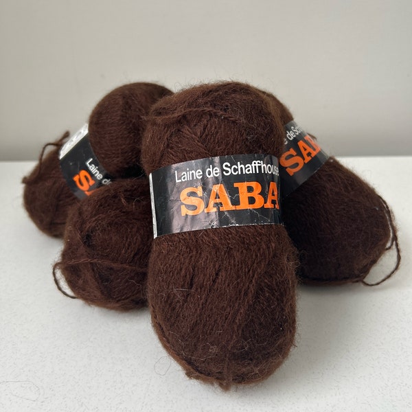 Vintage Saba Chocolate Brown Mohair Yarn Balls