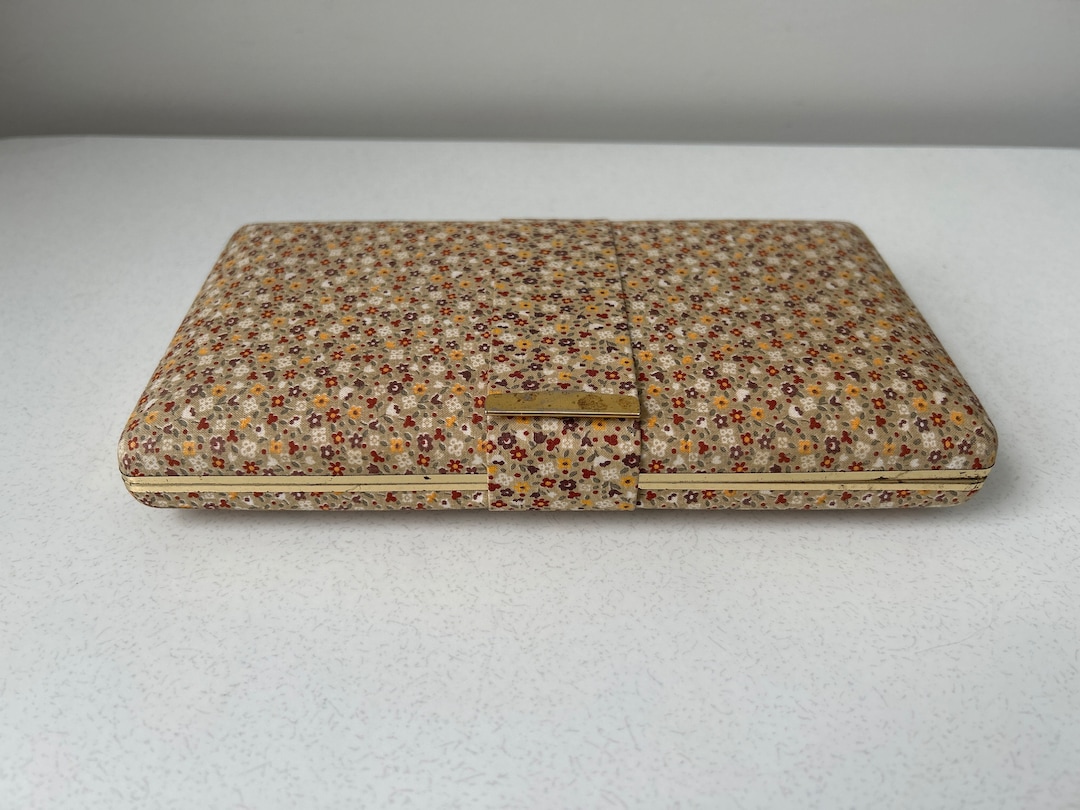 Vintage Brown Floral Fabric Travel Jewelry Case With Snap Closure Etsy