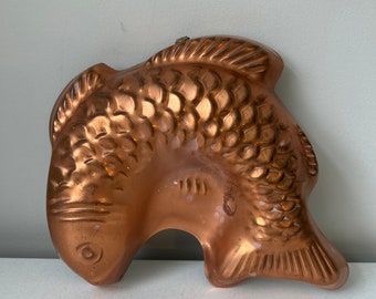 Vintage Copper Jumping Fish Jelly Mould / Vintage Kitchen Decor