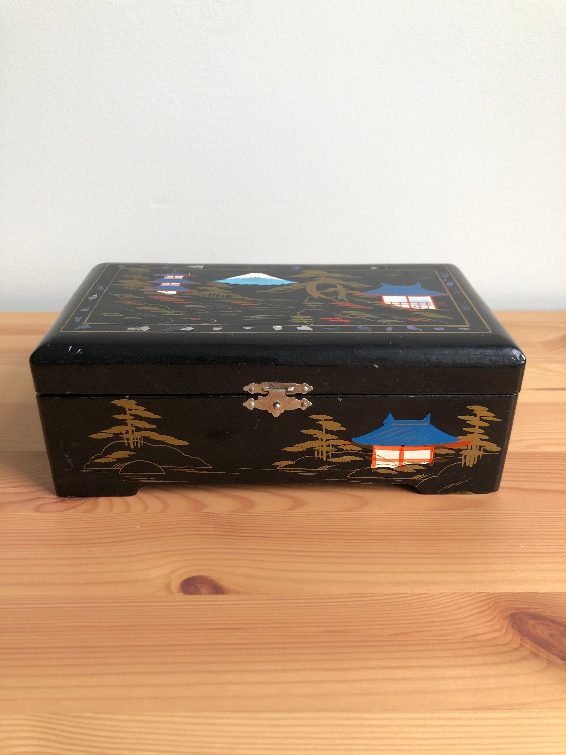Vintage Japanese Wooden Painted Jewelry Box - Etsy