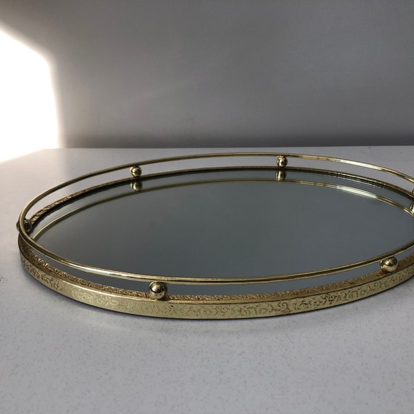 Vintage Brass and Mirrored Bathroom Vanity Tray