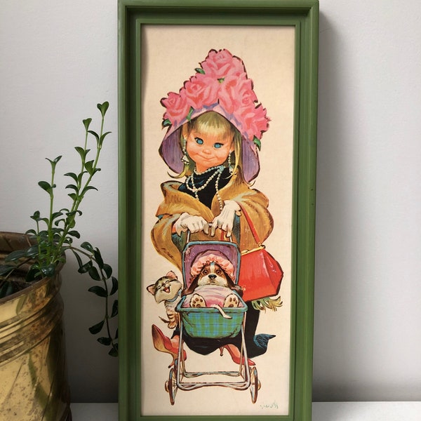She loves the Brdes, Vntage 70s postcard of a Bg Eyed Grl | Ktsch
