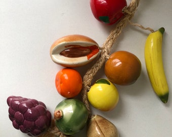 Vintage Life Sized Ceramic Fruit on a Braided Rope - Imperfect